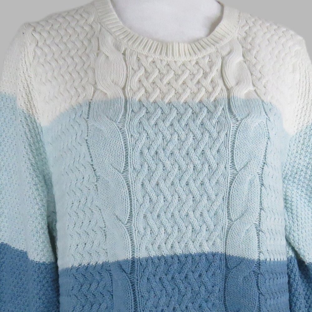 Croft & Borrow Women's Blue & White Long-Sleeve Pullover Sweater Size XL (C2006)